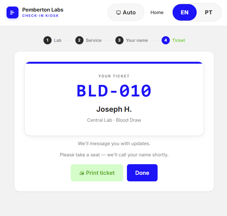 Queue Management System screen